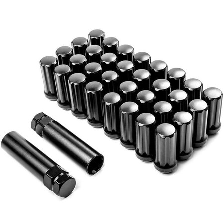 Kapsco Moto Kapsco Moto LLN-5010 14x2 in. Krator Wheel Lug Nuts Plus 2x Keys Anti-Theft Locking Security with Lug Nut 7 Spline Drive Closed End Cone Seat; Black - 32 Piece LLN-5010
